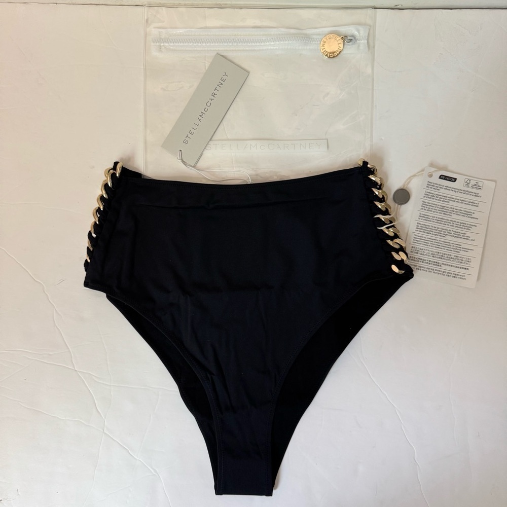 NWT STELLA MCCARTNEY Swim Falabella Chain Detail Bikini Bottom Black Size S - Picture 6 of 16